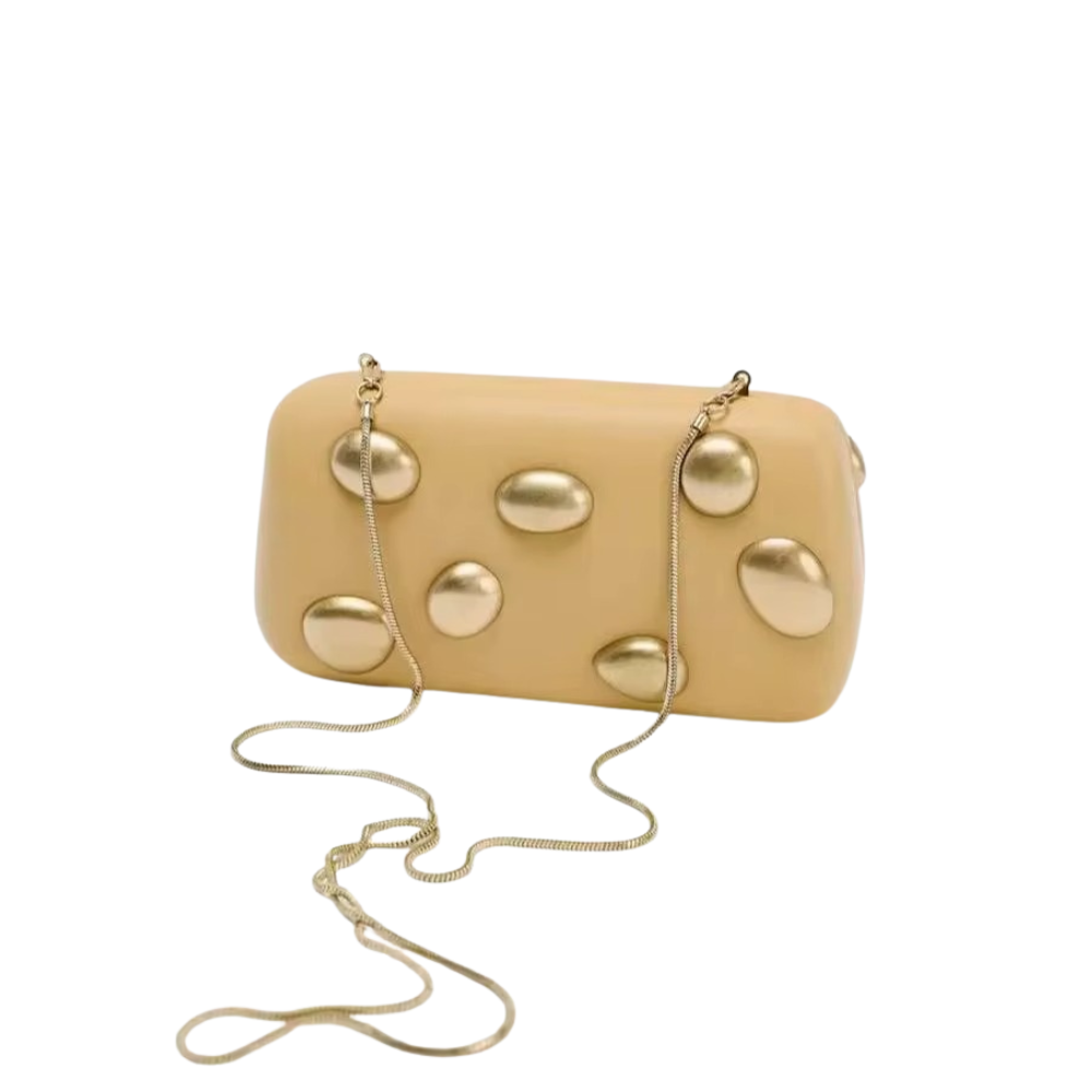Riviera Pebbled PU Clutch with Gold Chain