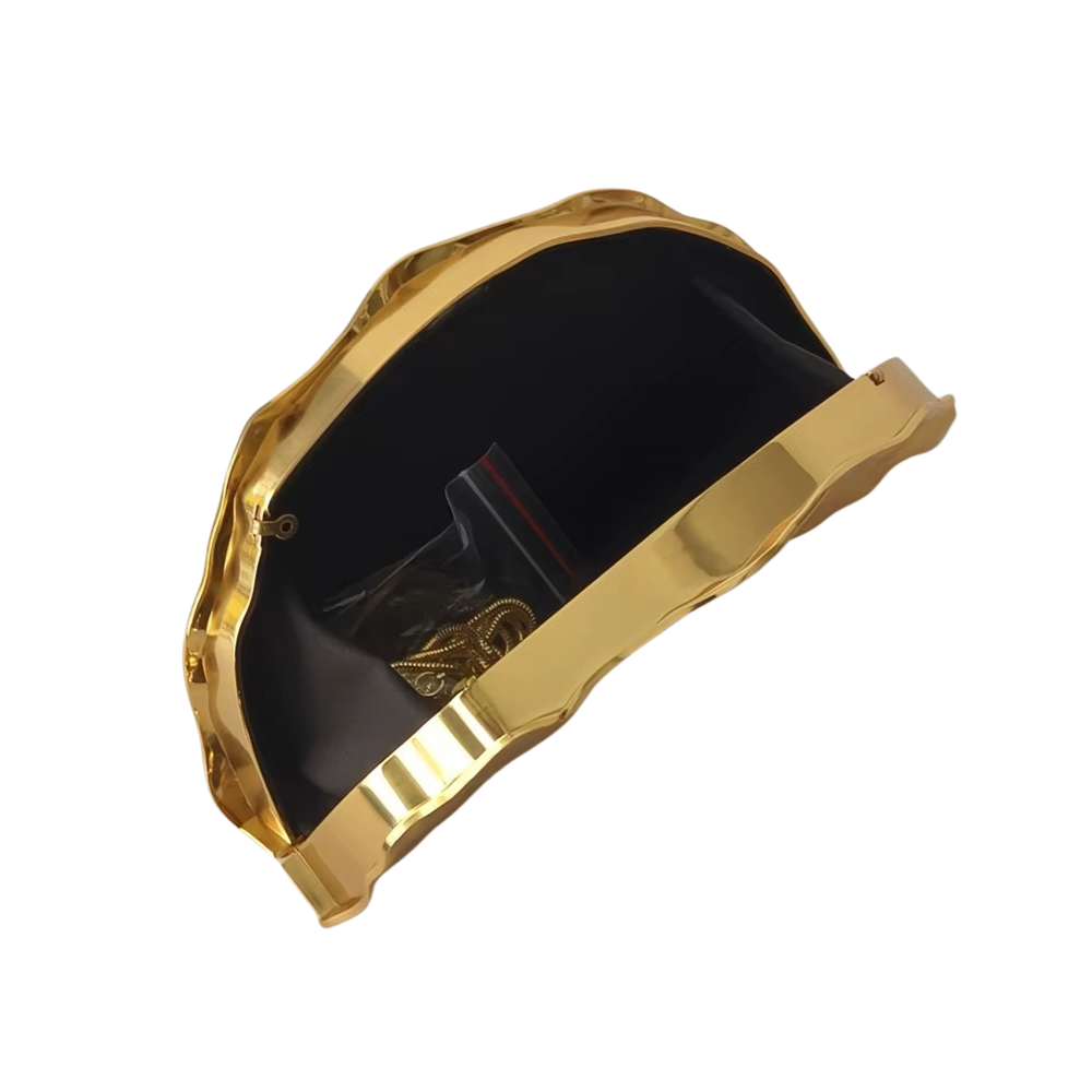 Louvre Metallic Half-Moon Clutch