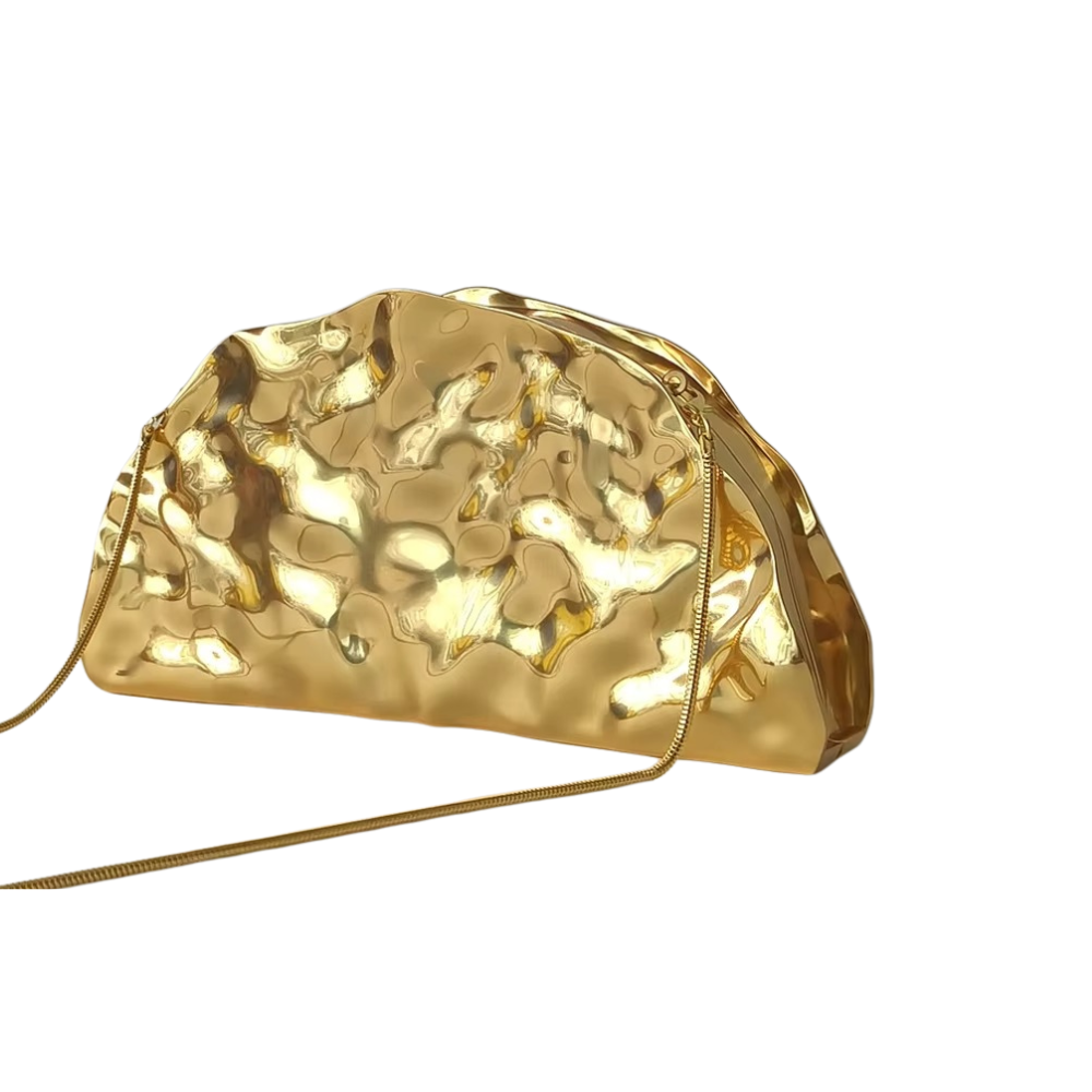 Louvre Metallic Half-Moon Clutch