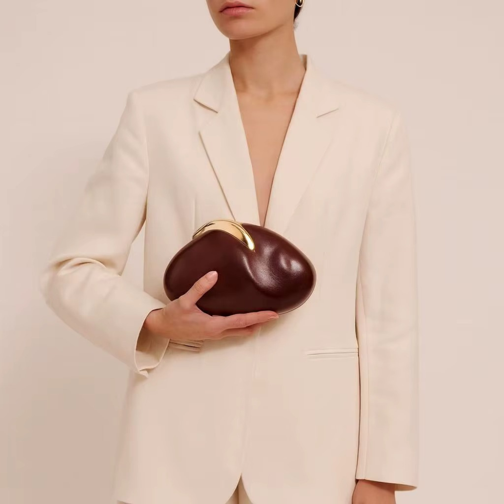 Oval Essence PU Clutch with Golden Accent