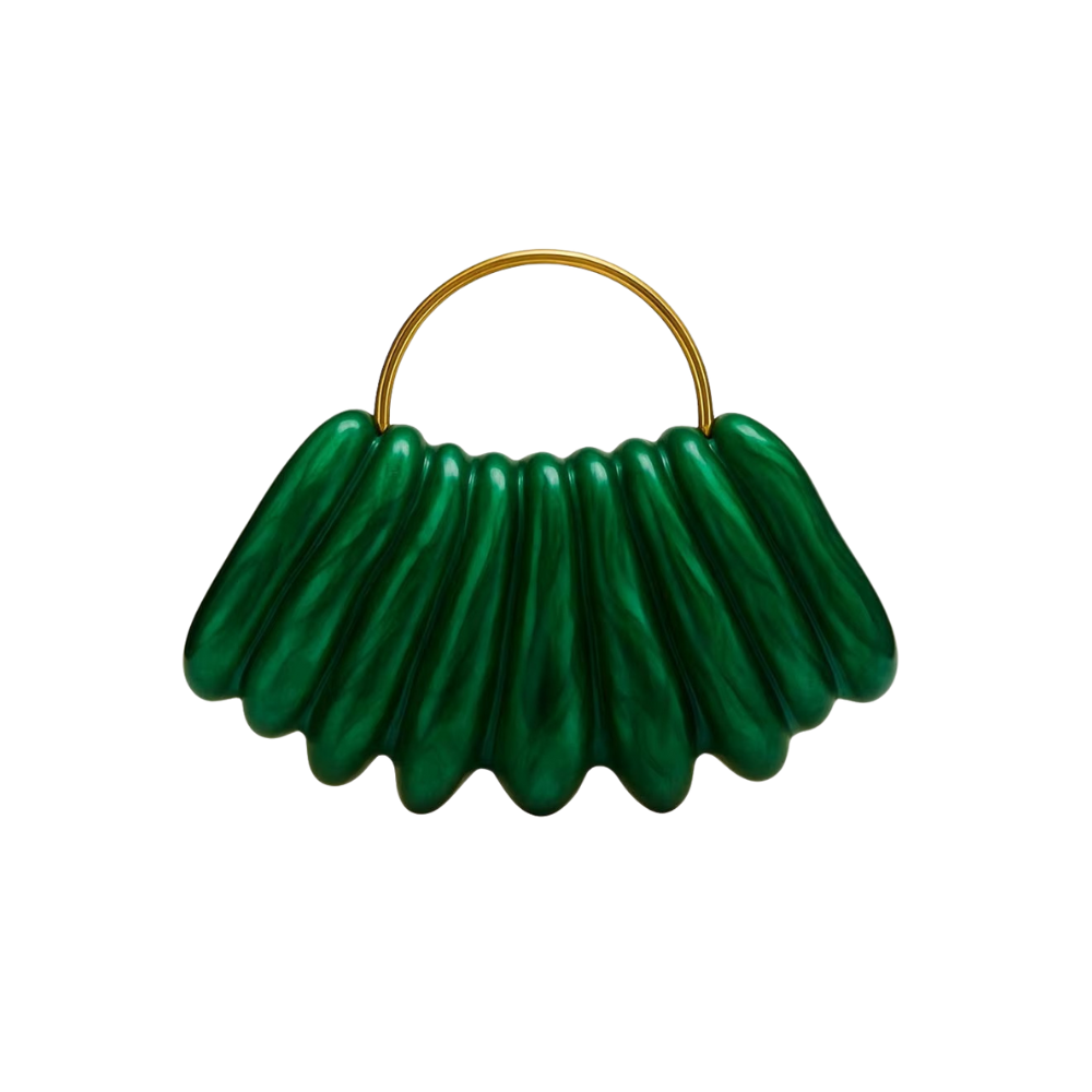 Shell Silhouette Acrylic Clutch with Golden Handle