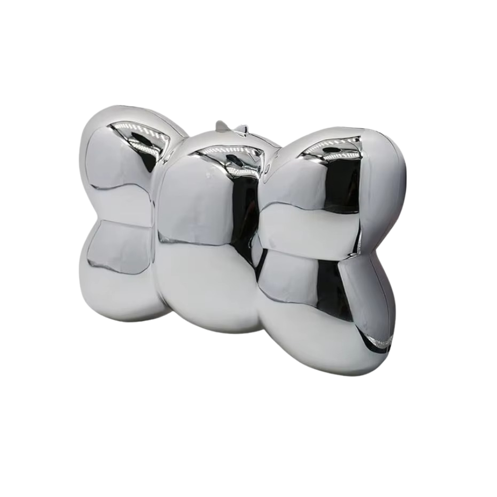 Aurora Bow Clutch in Gold or Silver Metallic Acrylic with O-Chain Strap