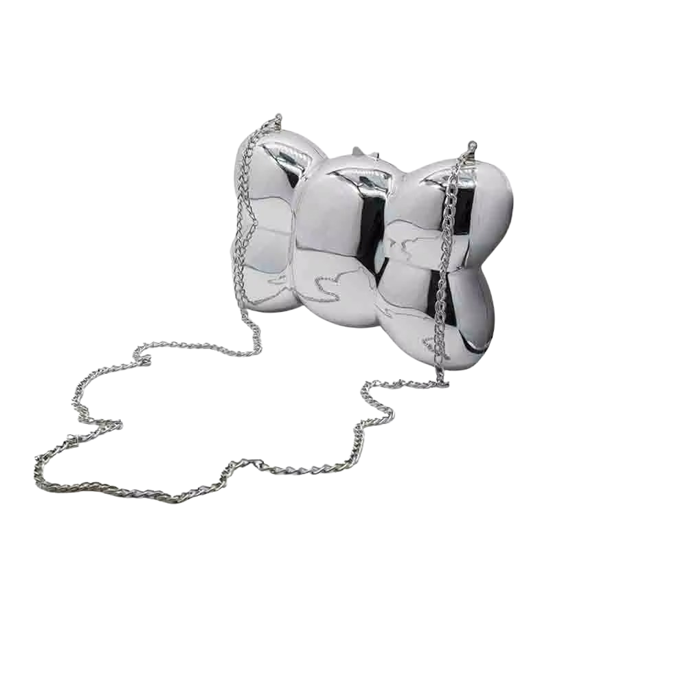 Aurora Bow Clutch in Gold or Silver Metallic Acrylic with O-Chain Strap