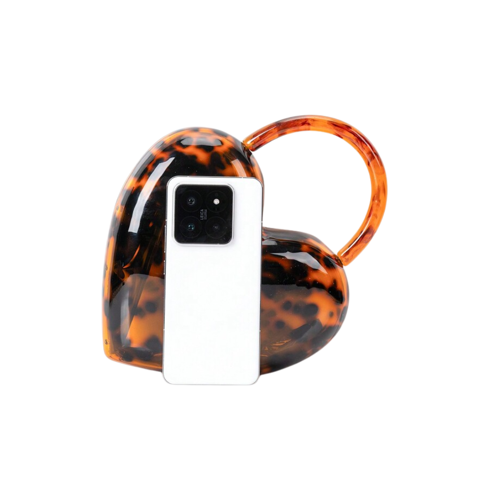 Amour Léopard Acrylic Heart Bag with Sculpted Handle