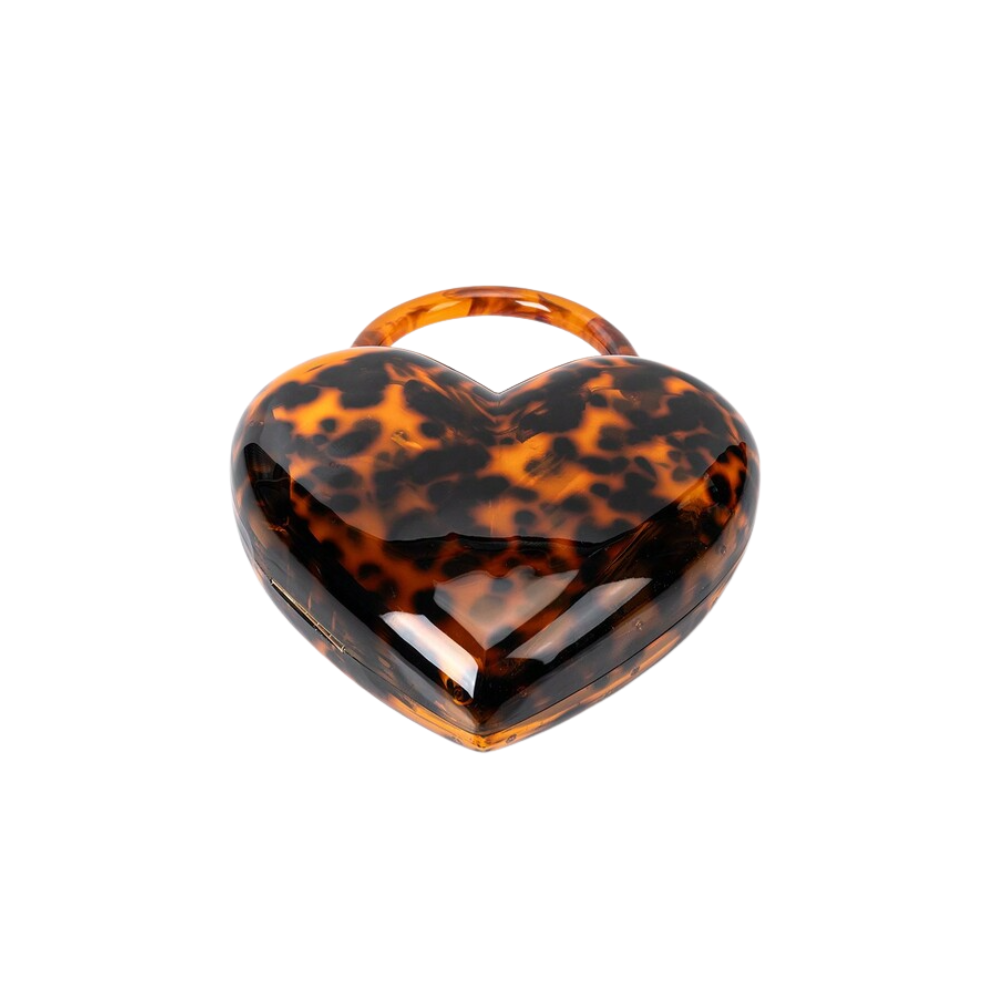 Amour Léopard Acrylic Heart Bag with Sculpted Handle