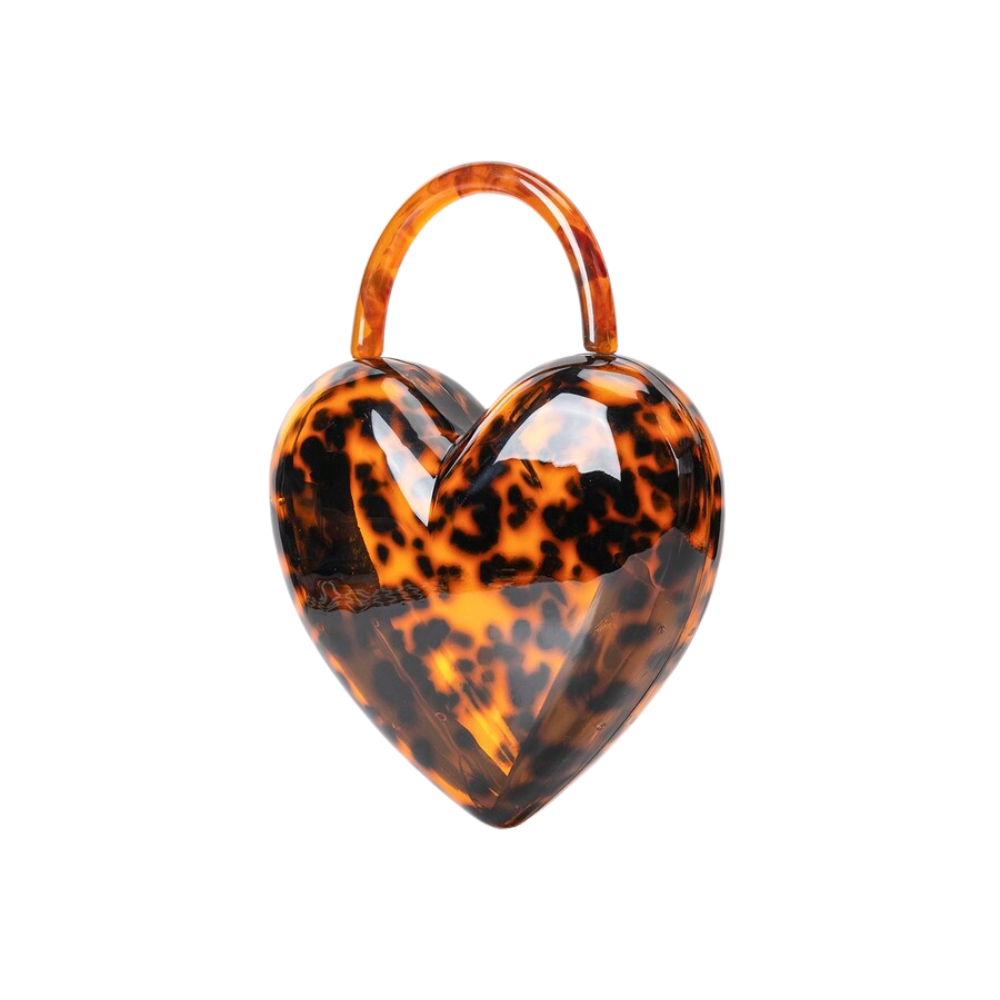 Amour Léopard Acrylic Heart Bag with Sculpted Handle