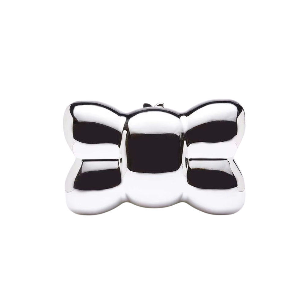 Aurora Bow Clutch in Gold or Silver Metallic Acrylic with O-Chain Strap