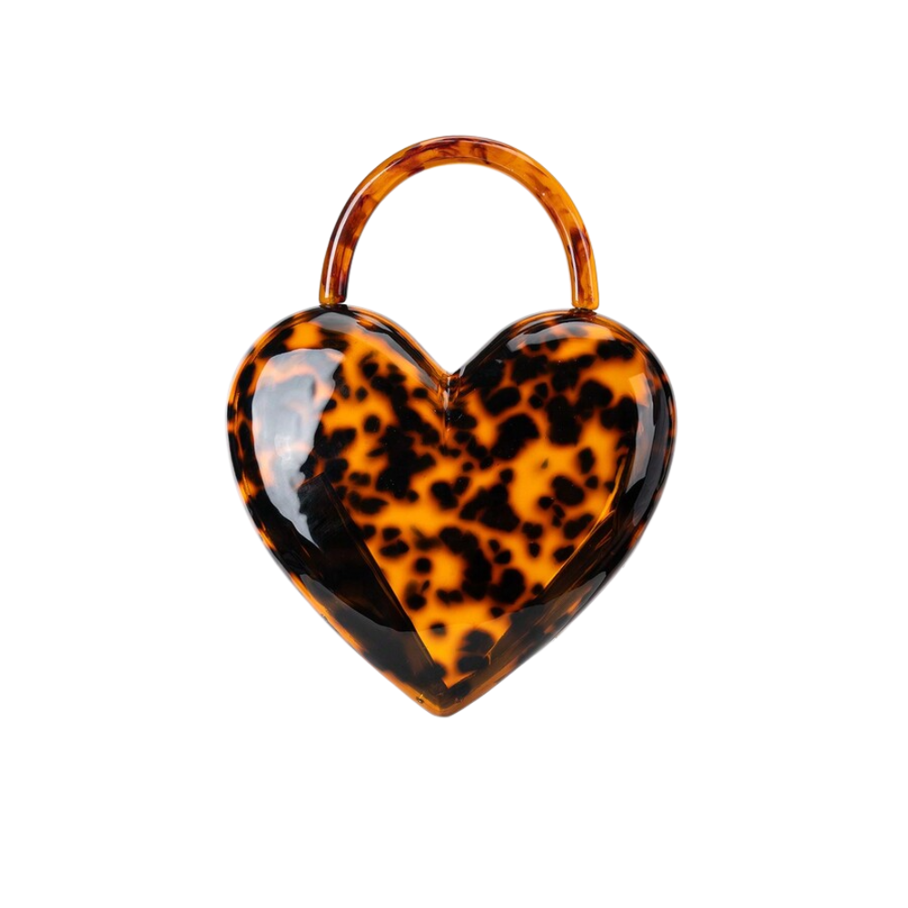 Amour Léopard Acrylic Heart Bag with Sculpted Handle