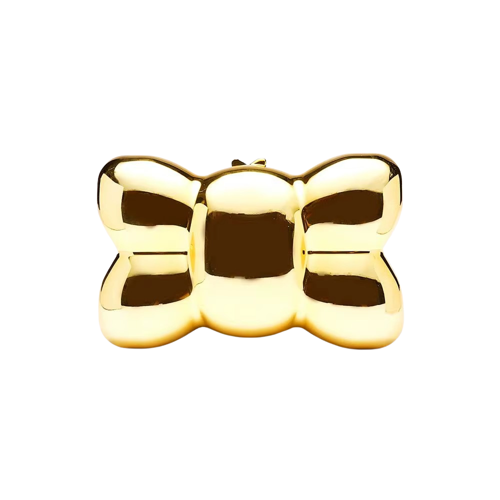 Aurora Bow Clutch in Gold or Silver Metallic Acrylic with O-Chain Strap