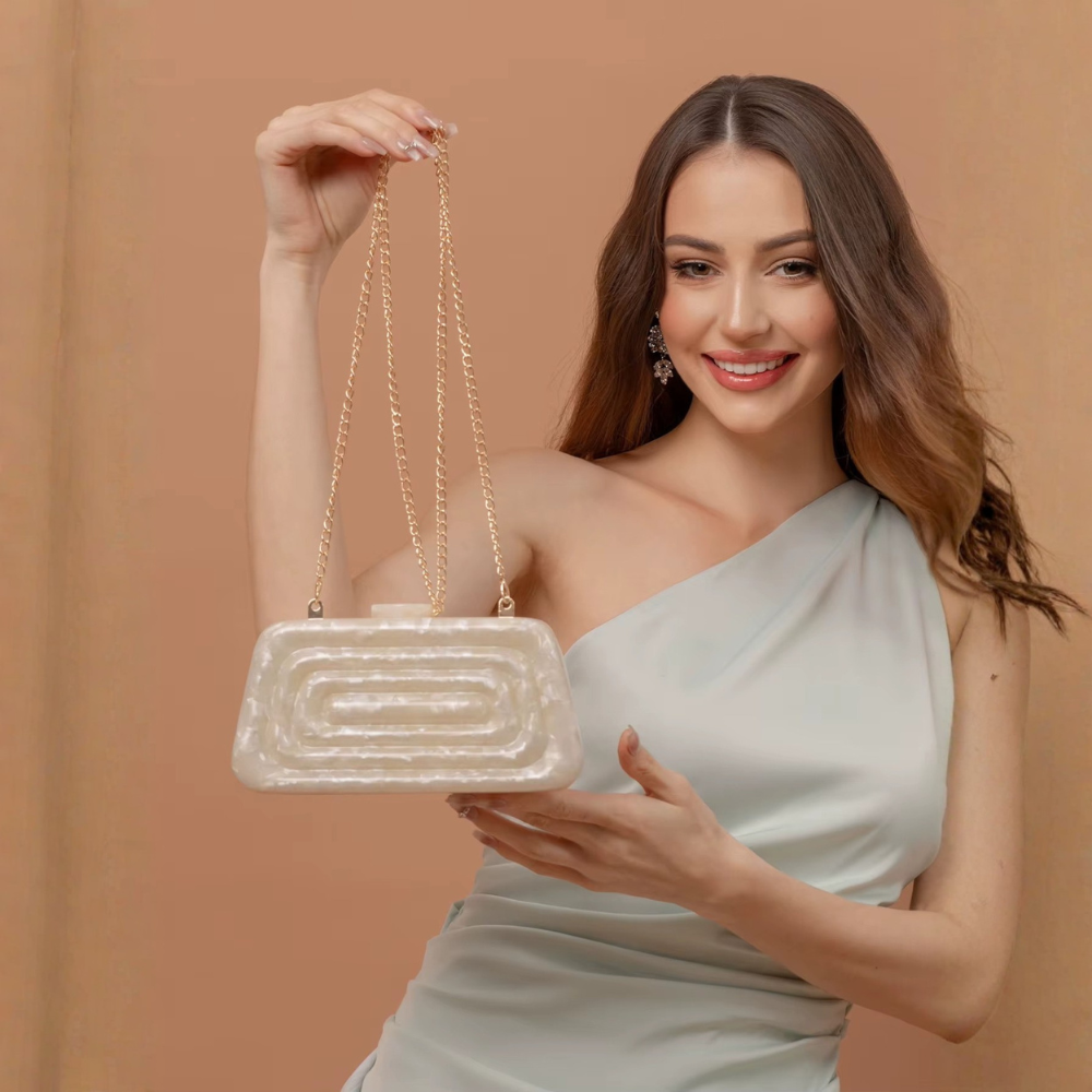 Aurora Acrylic Box Clutch with Golden Chain
