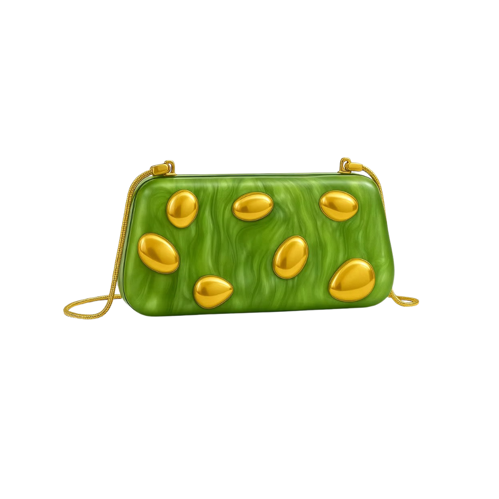 Gleam Rivet Acrylic Clutch with Golden Chain