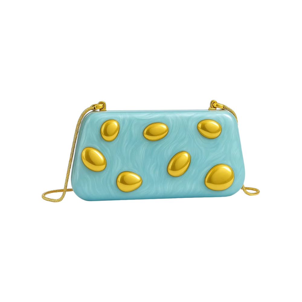 Gleam Rivet Acrylic Clutch with Golden Chain