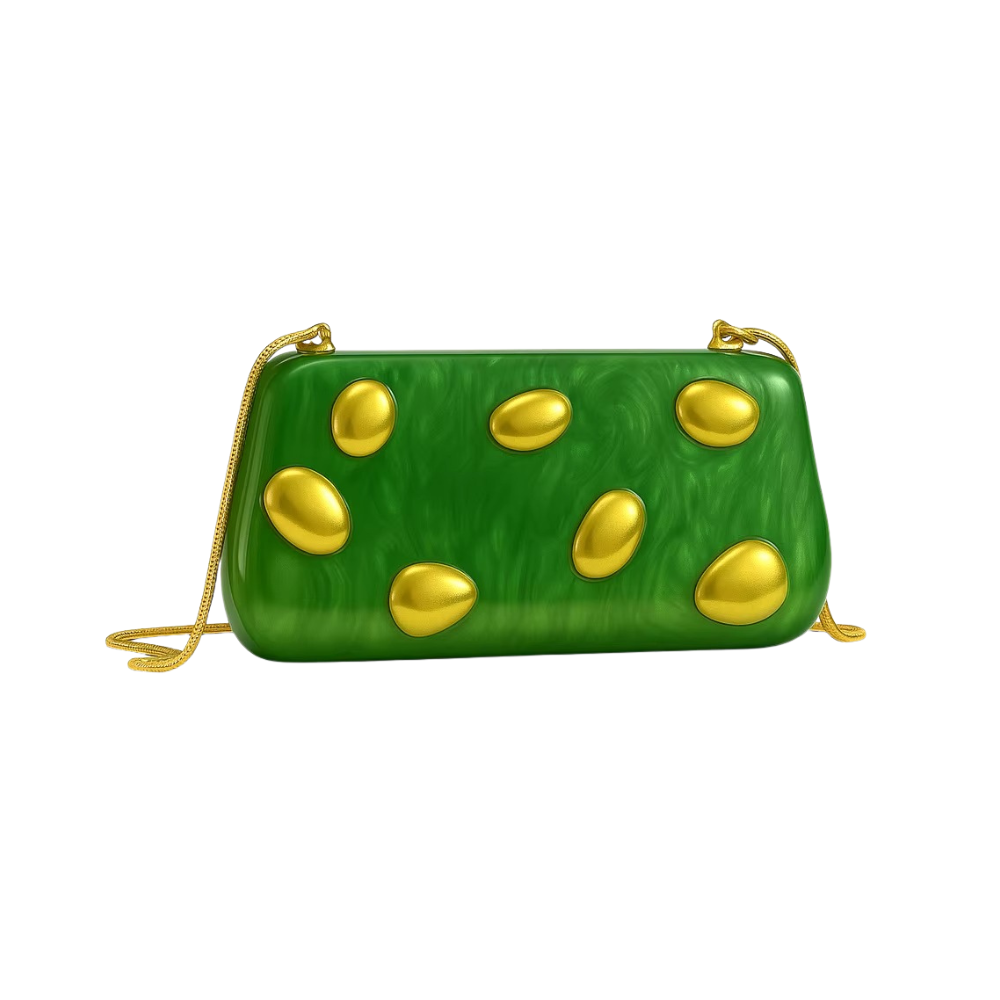 Gleam Rivet Acrylic Clutch with Golden Chain