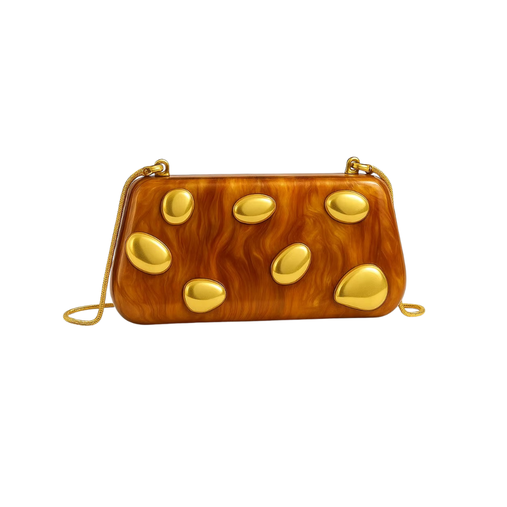 Gleam Rivet Acrylic Clutch with Golden Chain