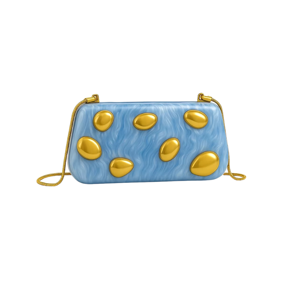 Gleam Rivet Acrylic Clutch with Golden Chain