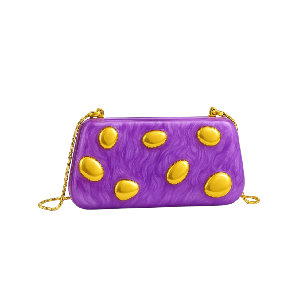 Gleam Rivet Acrylic Clutch with Golden Chain