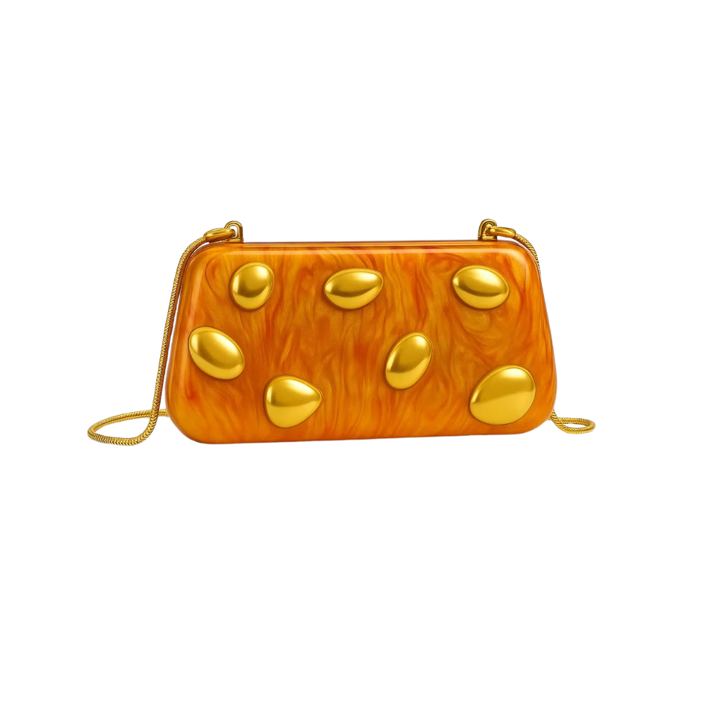 Gleam Rivet Acrylic Clutch with Golden Chain