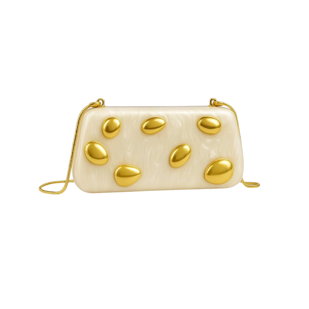 Gleam Rivet Acrylic Clutch with Golden Chain