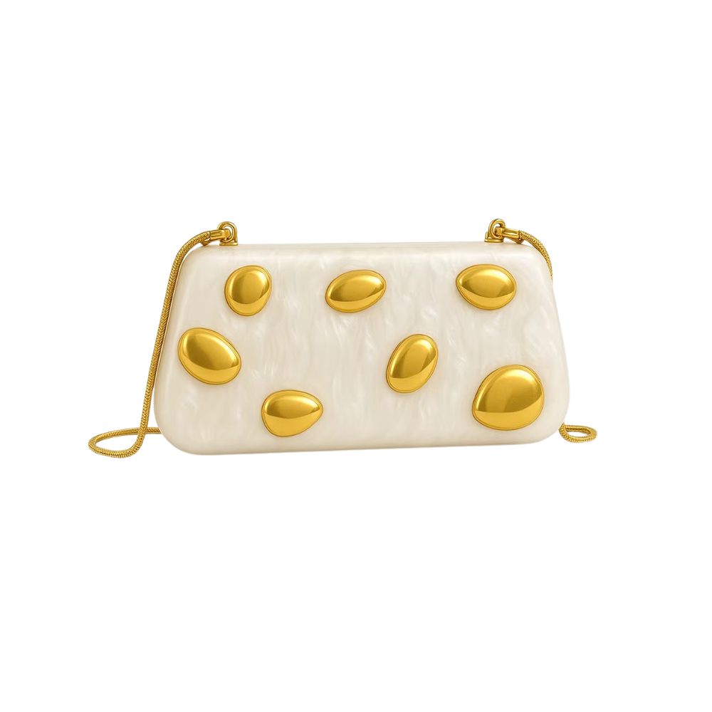 Gleam Rivet Acrylic Clutch with Golden Chain