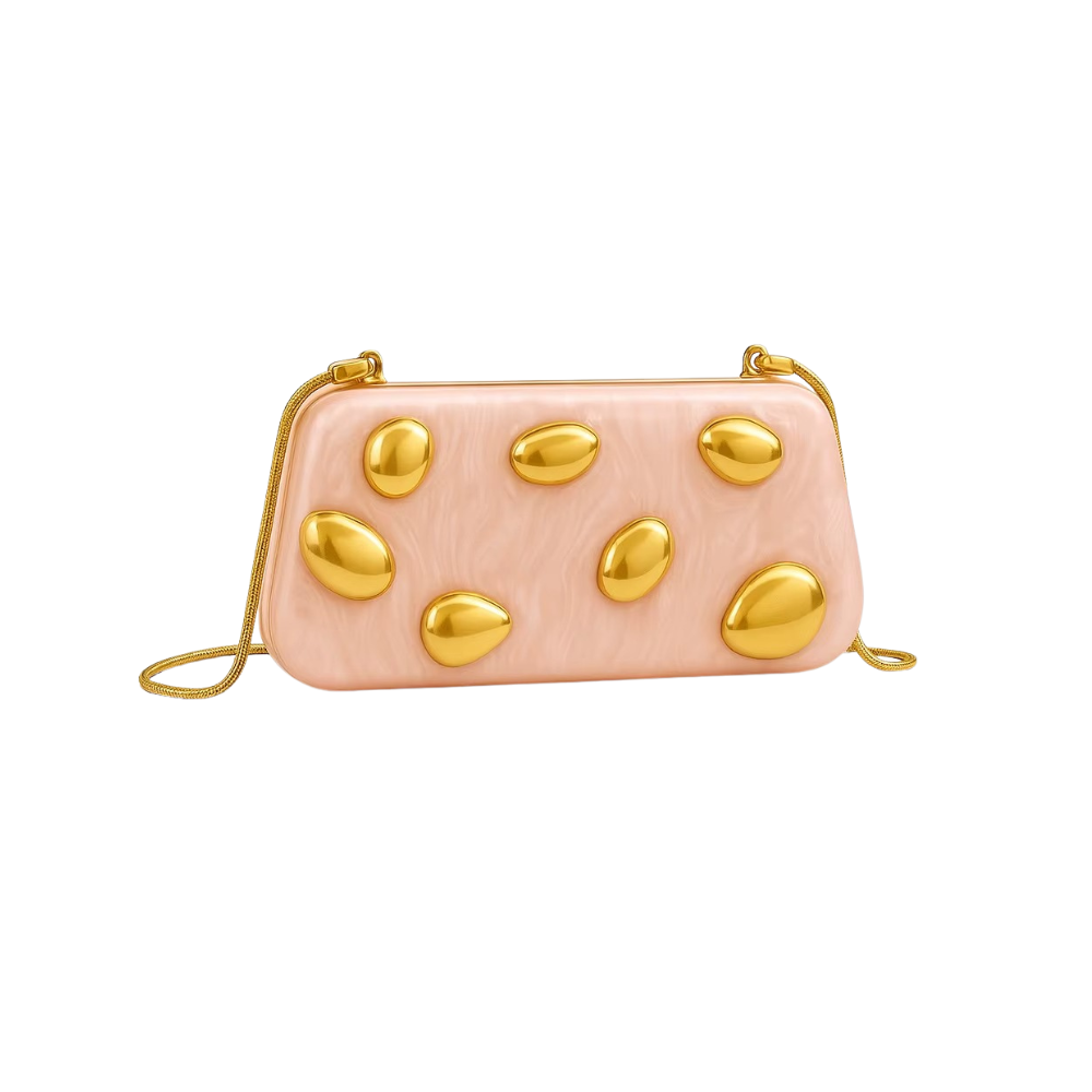 Gleam Rivet Acrylic Clutch with Golden Chain