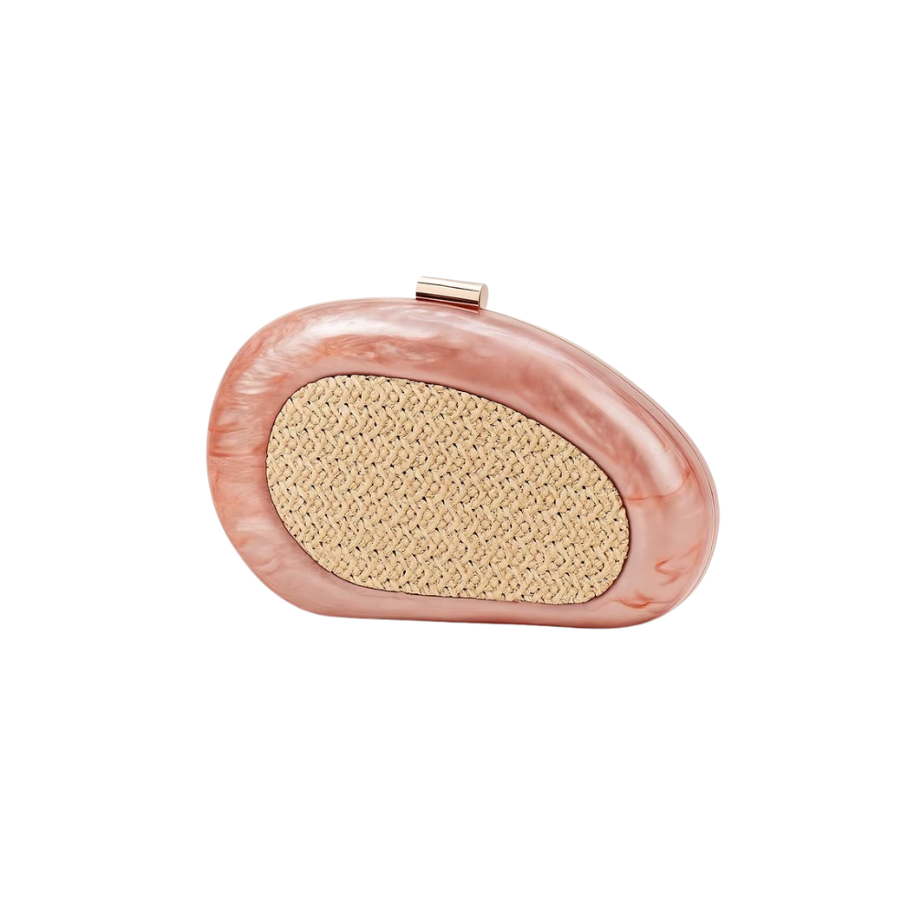 Rattan Shell Acrylic Clutch with Golden Hasp