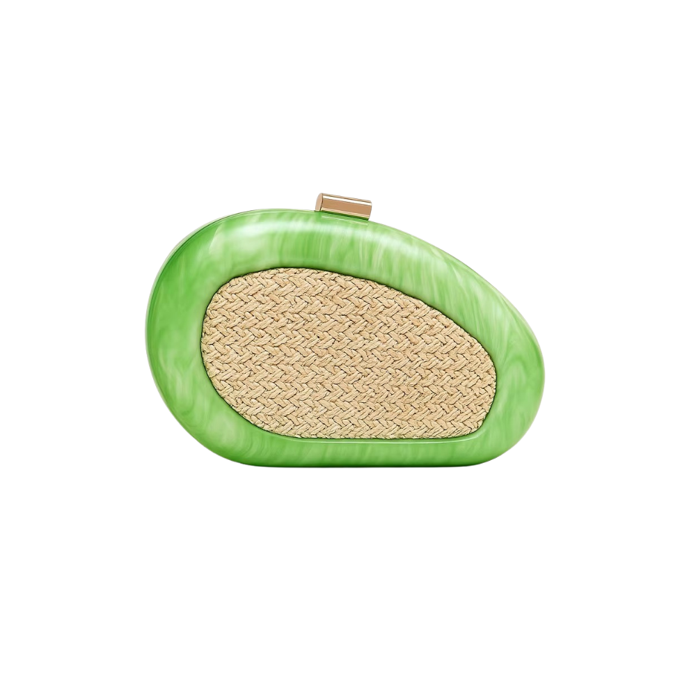 Rattan Shell Acrylic Clutch with Golden Hasp