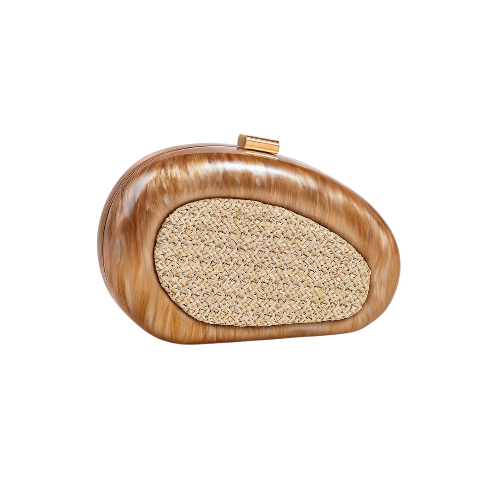 Rattan Shell Acrylic Clutch with Golden Hasp