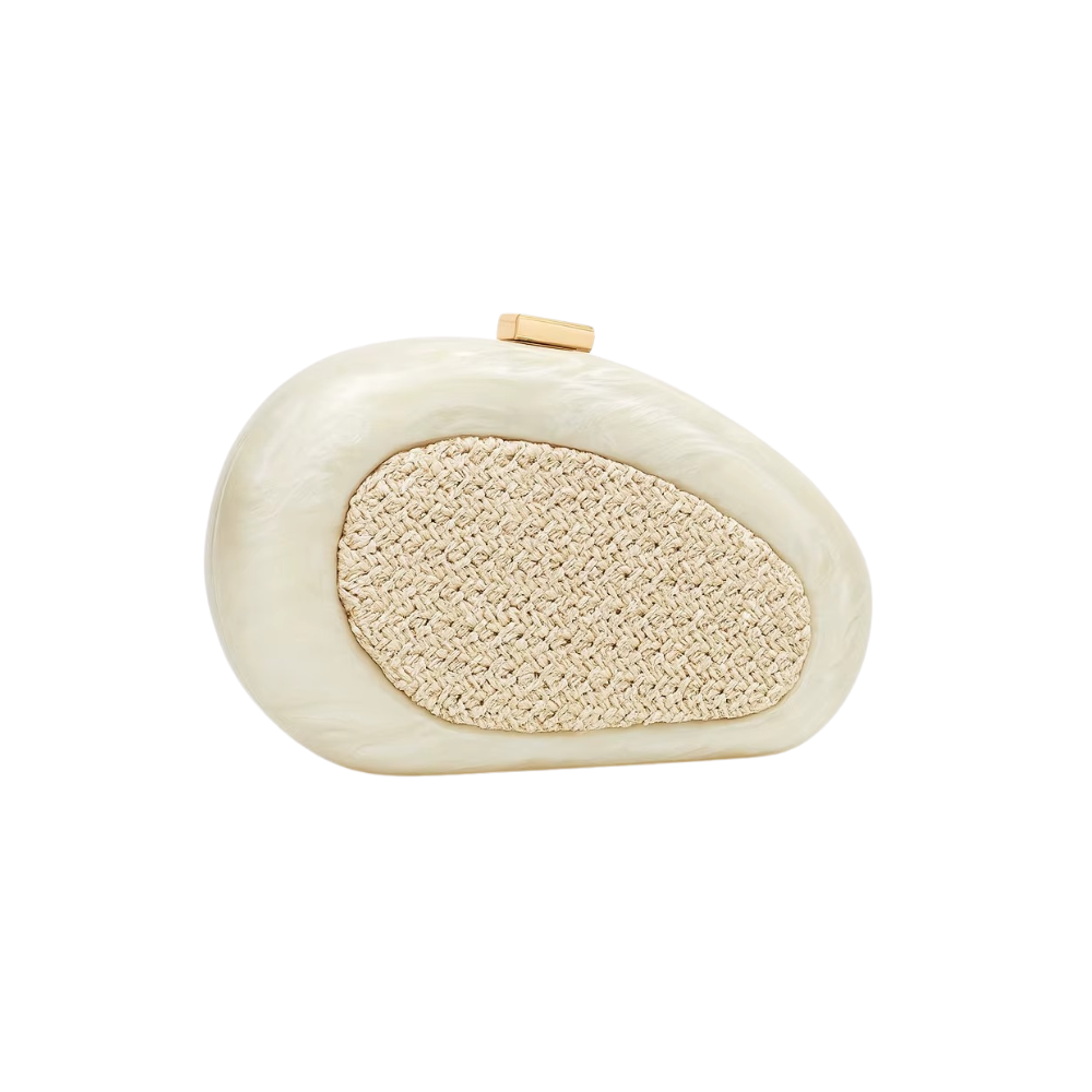 Rattan Shell Acrylic Clutch with Golden Hasp