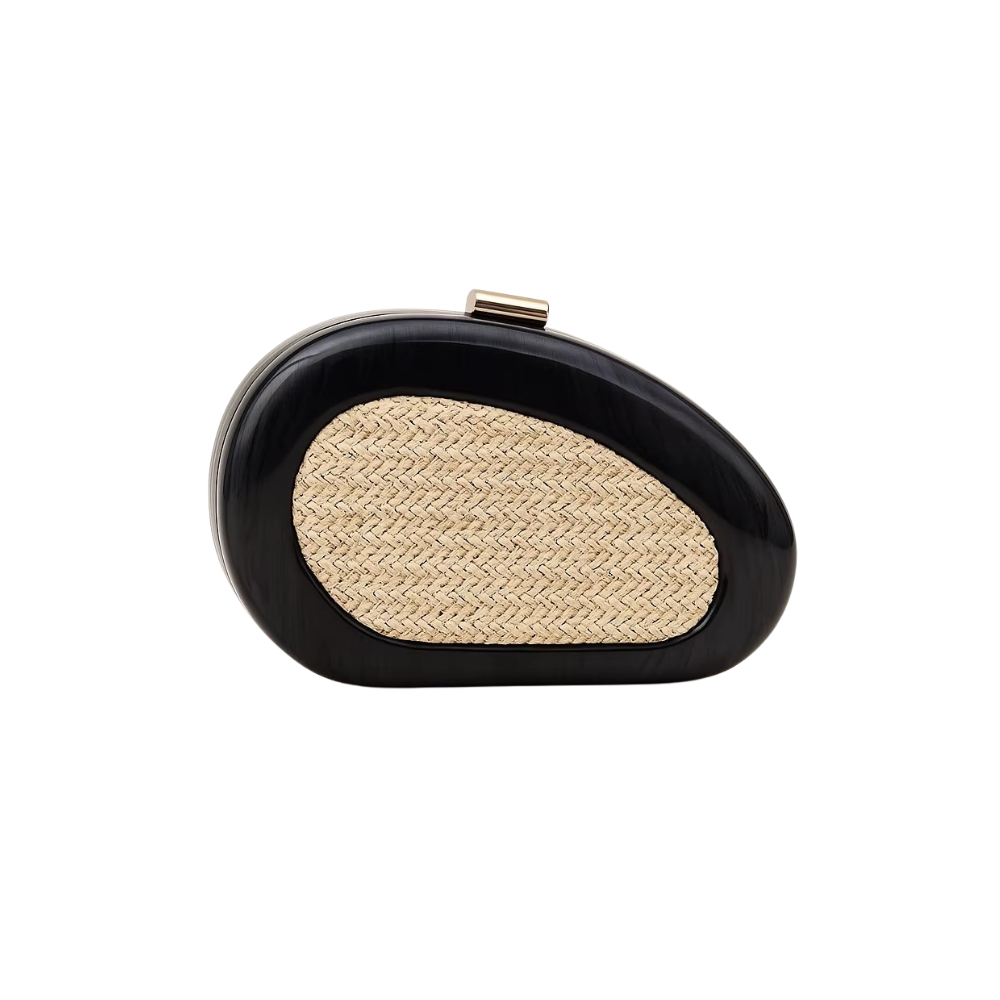 Rattan Shell Acrylic Clutch with Golden Hasp