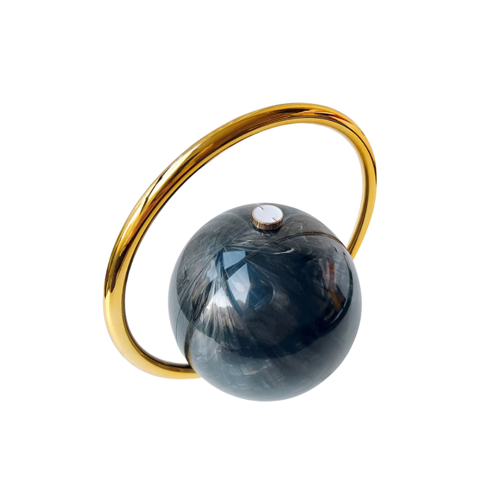 Orb Marble Acrylic Clutch with Golden Metal Handle