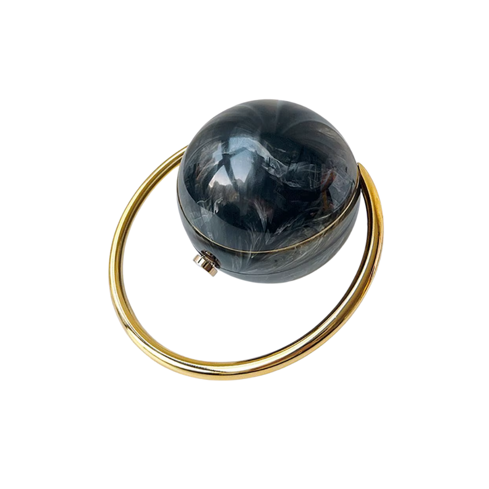 Orb Marble Acrylic Clutch with Golden Metal Handle