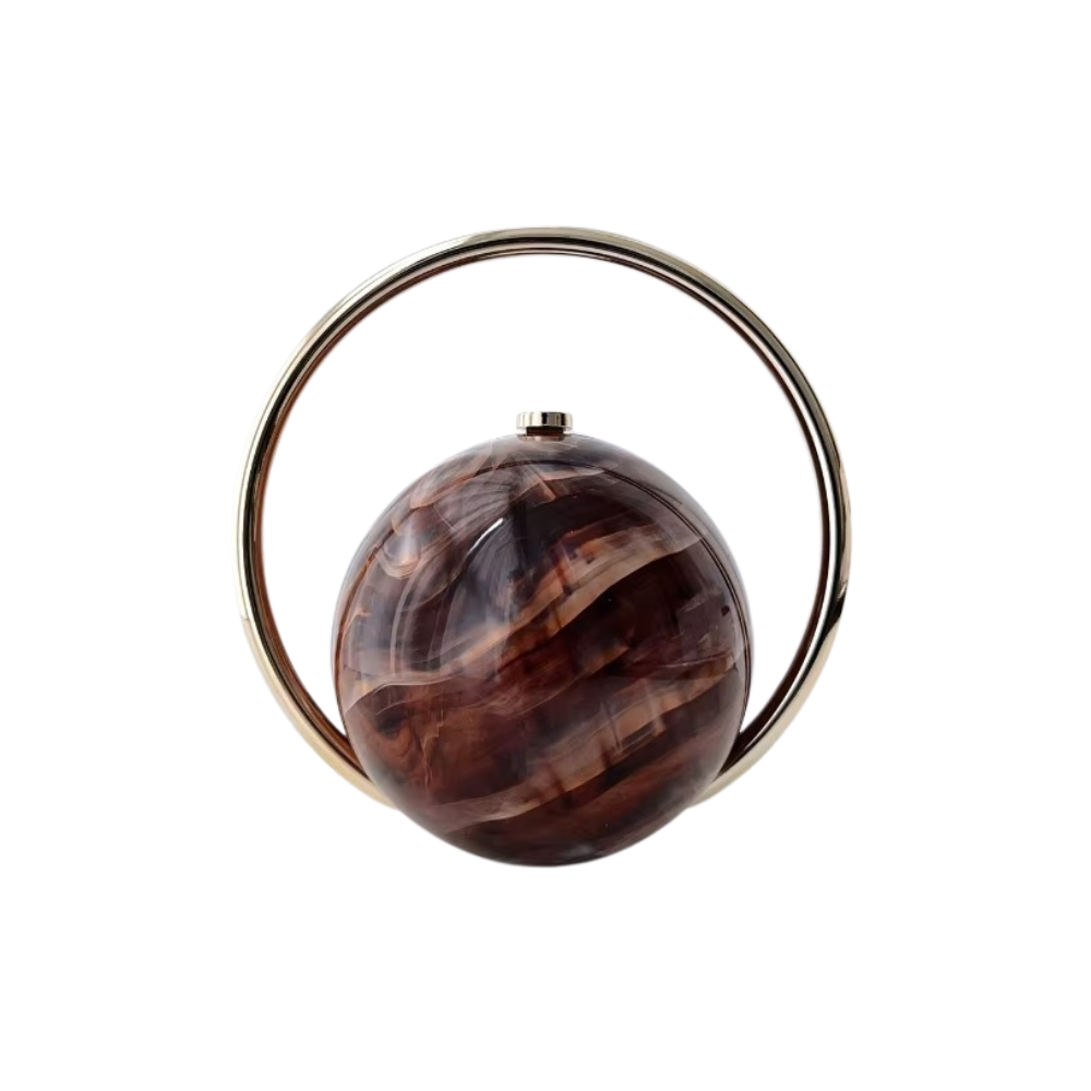 Orb Marble Acrylic Clutch with Golden Metal Handle
