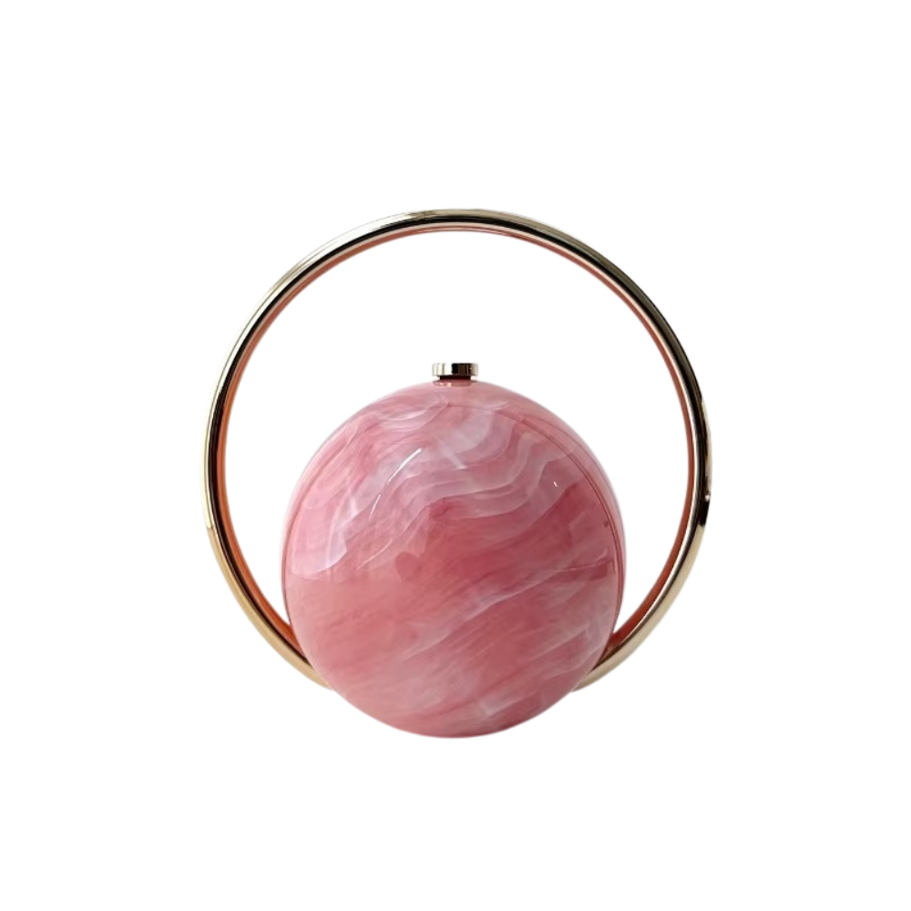 Orb Marble Acrylic Clutch with Golden Metal Handle
