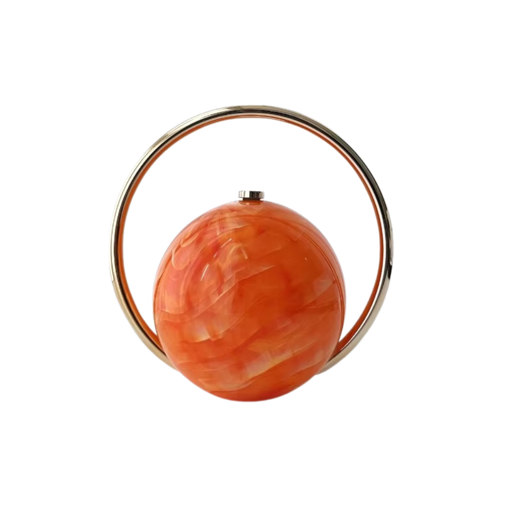Orb Marble Acrylic Clutch with Golden Metal Handle