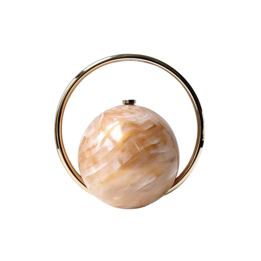 Orb Marble Acrylic Clutch with Golden Metal Handle