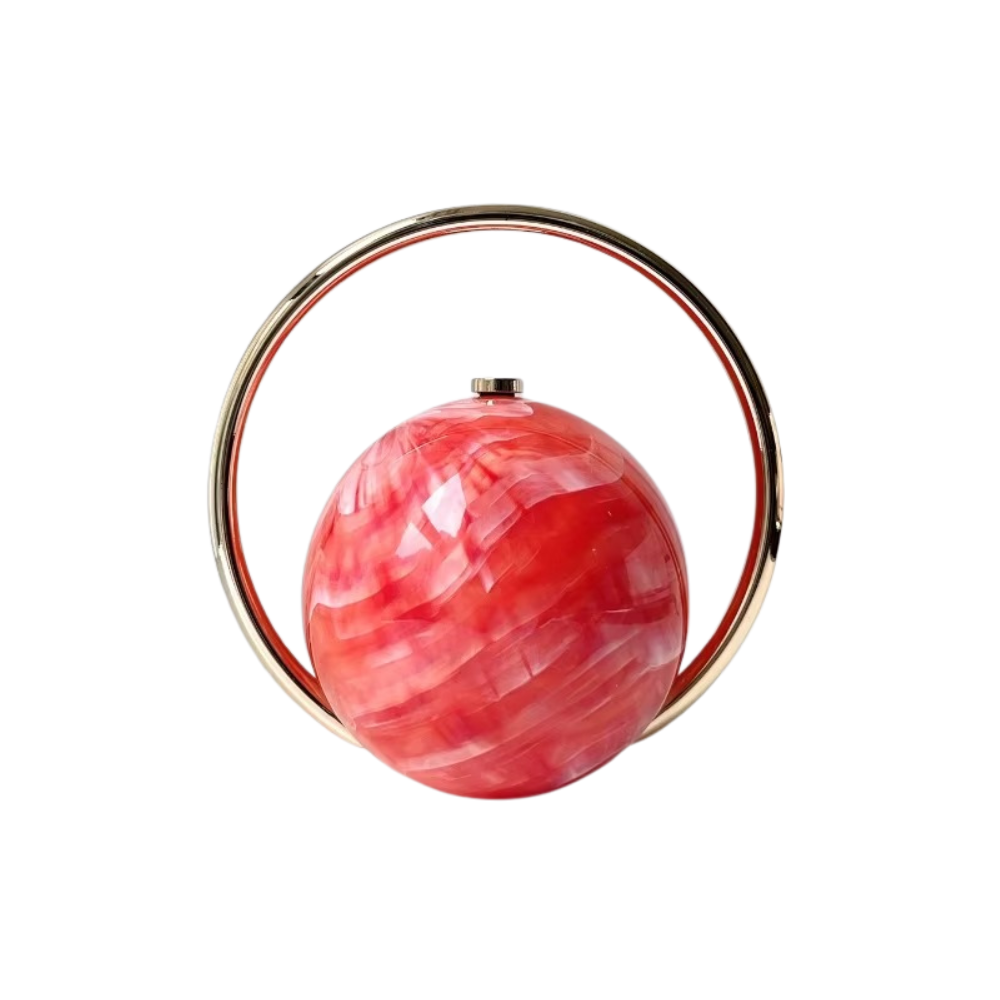 Orb Marble Acrylic Clutch with Golden Metal Handle