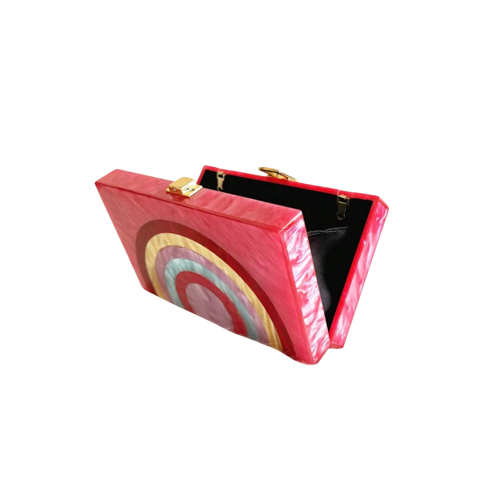 Rainbow Arc Acrylic Clutch with Golden Hasp
