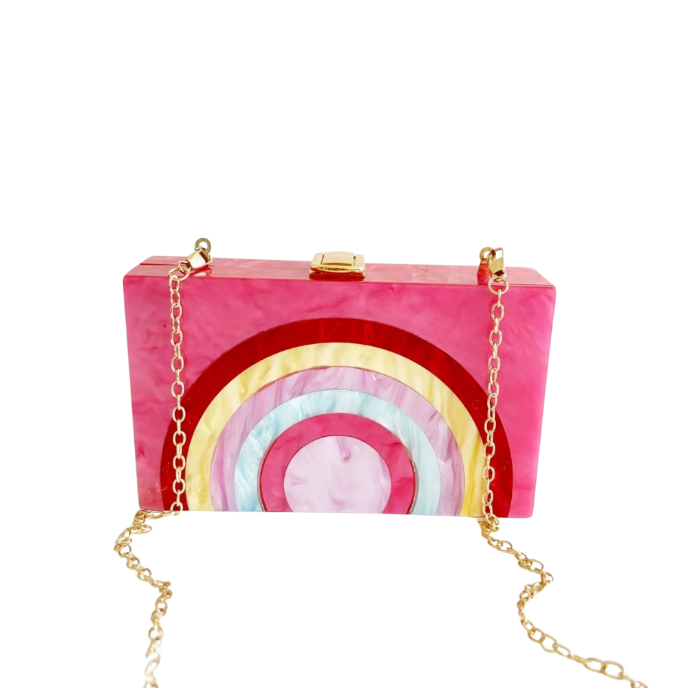 Rainbow Arc Acrylic Clutch with Golden Hasp
