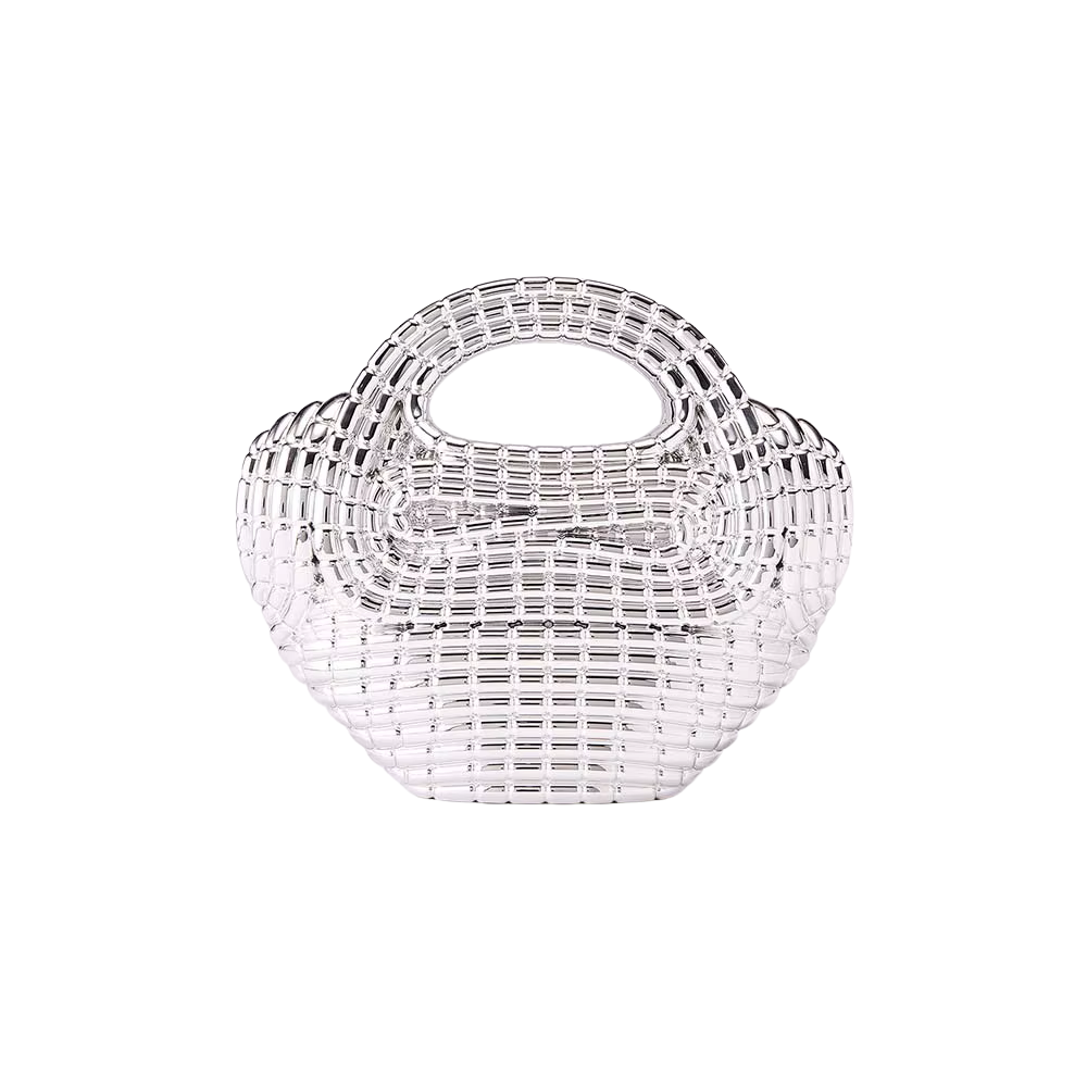Oro Grid Metallic Acrylic Bag with Sculptural Weave Design and O-Chain Strap