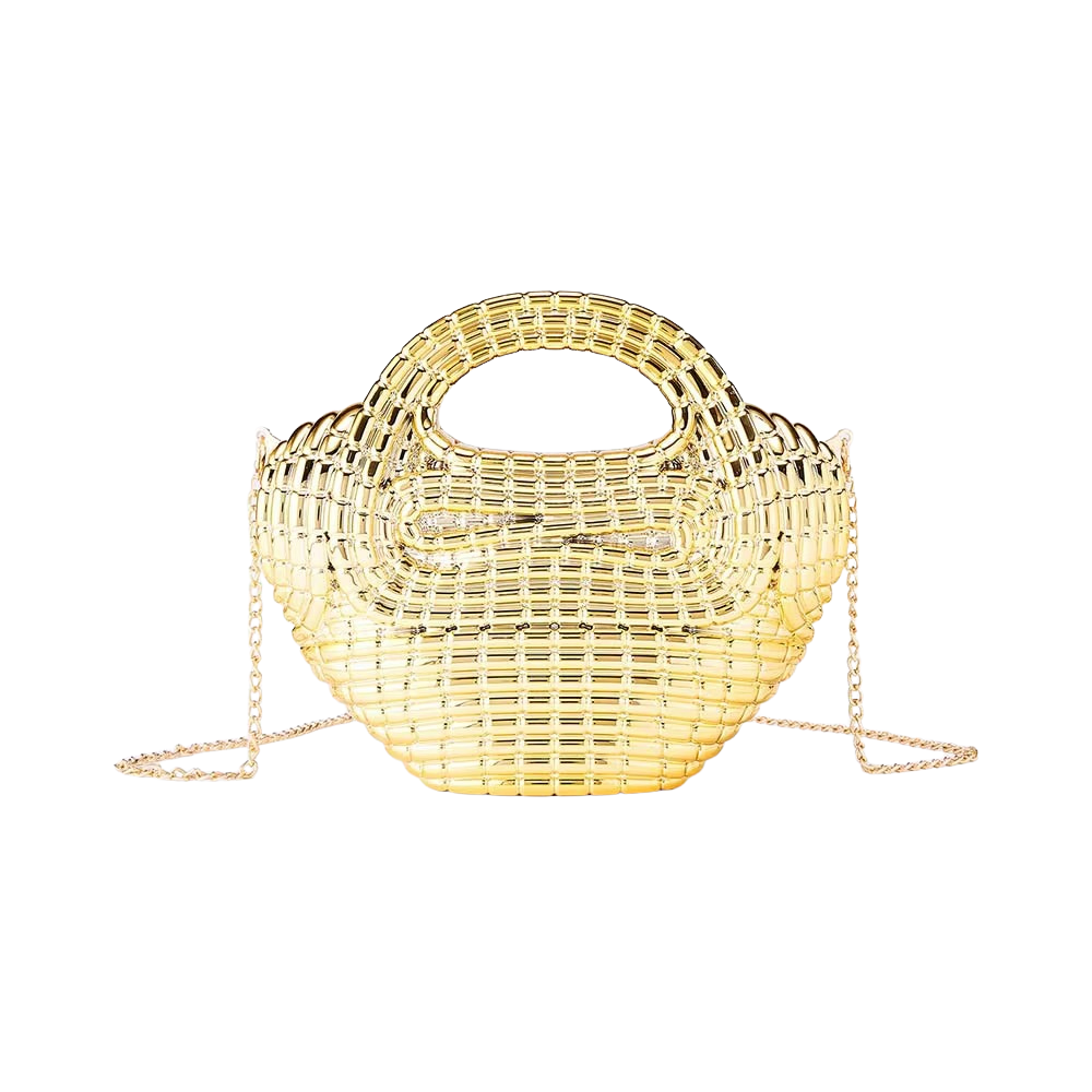 Oro Grid Metallic Acrylic Bag with Sculptural Weave Design and O-Chain Strap