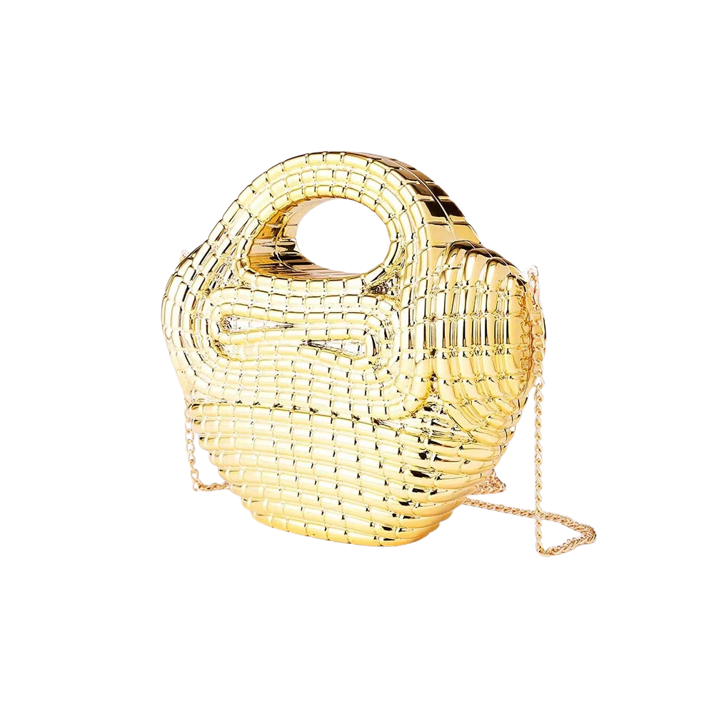 Oro Grid Metallic Acrylic Bag with Sculptural Weave Design and O-Chain Strap