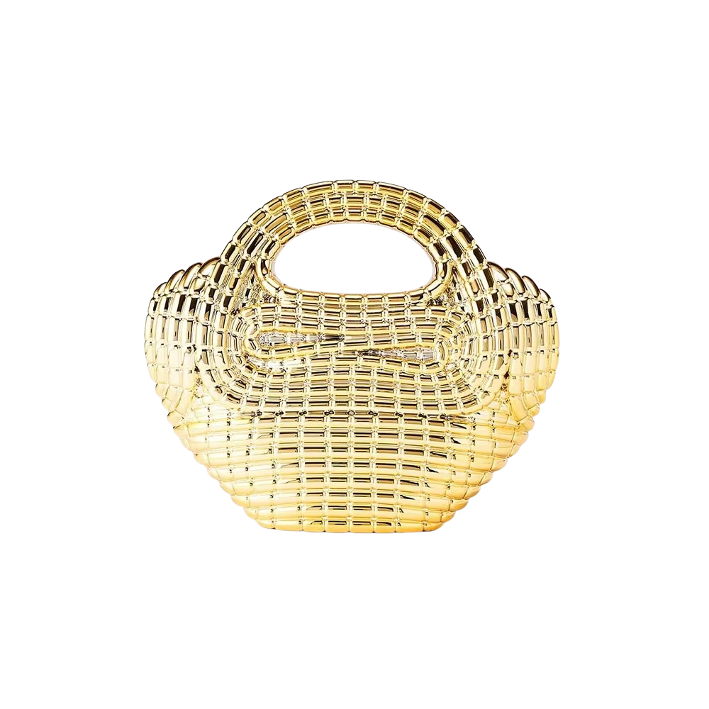 Oro Grid Metallic Acrylic Bag with Sculptural Weave Design and O-Chain Strap