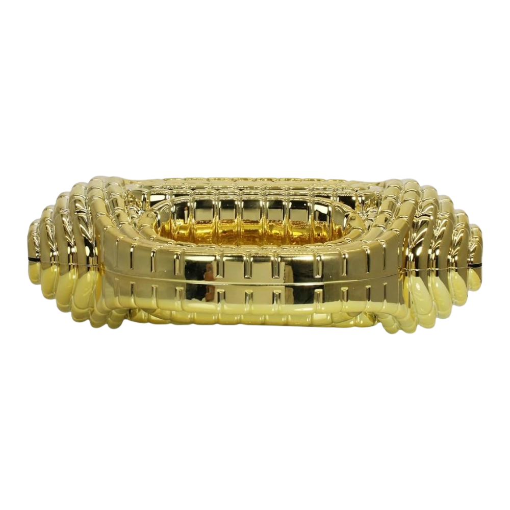 Oro Grid Metallic Acrylic Bag with Sculptural Weave Design and O-Chain Strap