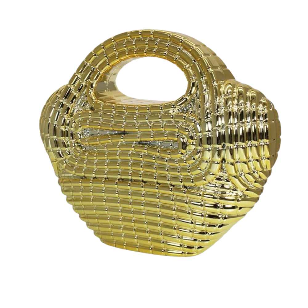 Oro Grid Metallic Acrylic Bag with Sculptural Weave Design and O-Chain Strap