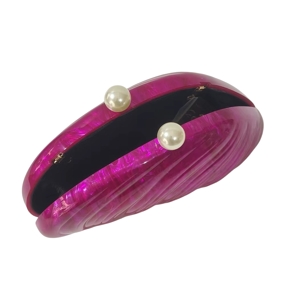 Aurea Shell Acrylic Clutch with Detachable Chain
