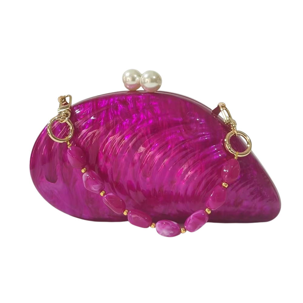 Aurea Shell Acrylic Clutch with Detachable Chain