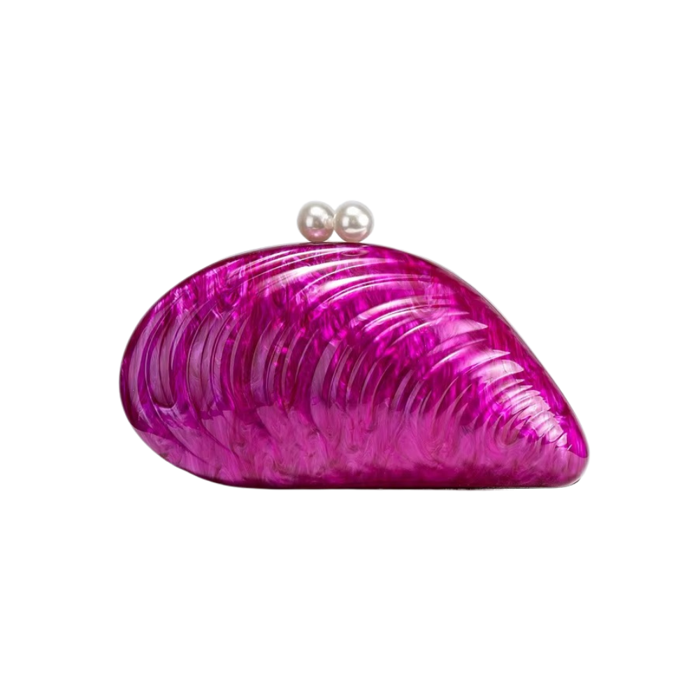 Aurea Shell Acrylic Clutch with Detachable Chain