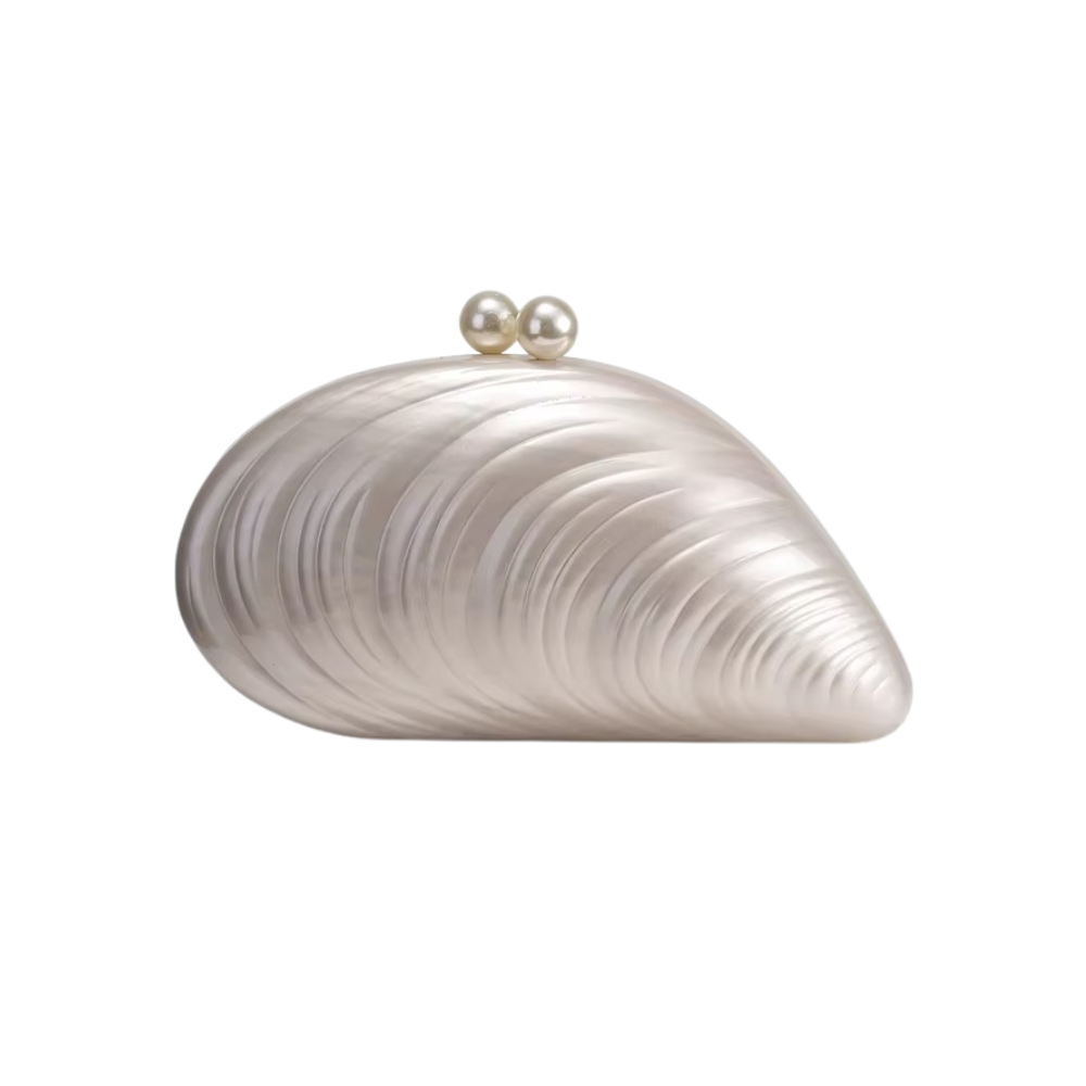 Aurea Shell Acrylic Clutch with Detachable Chain