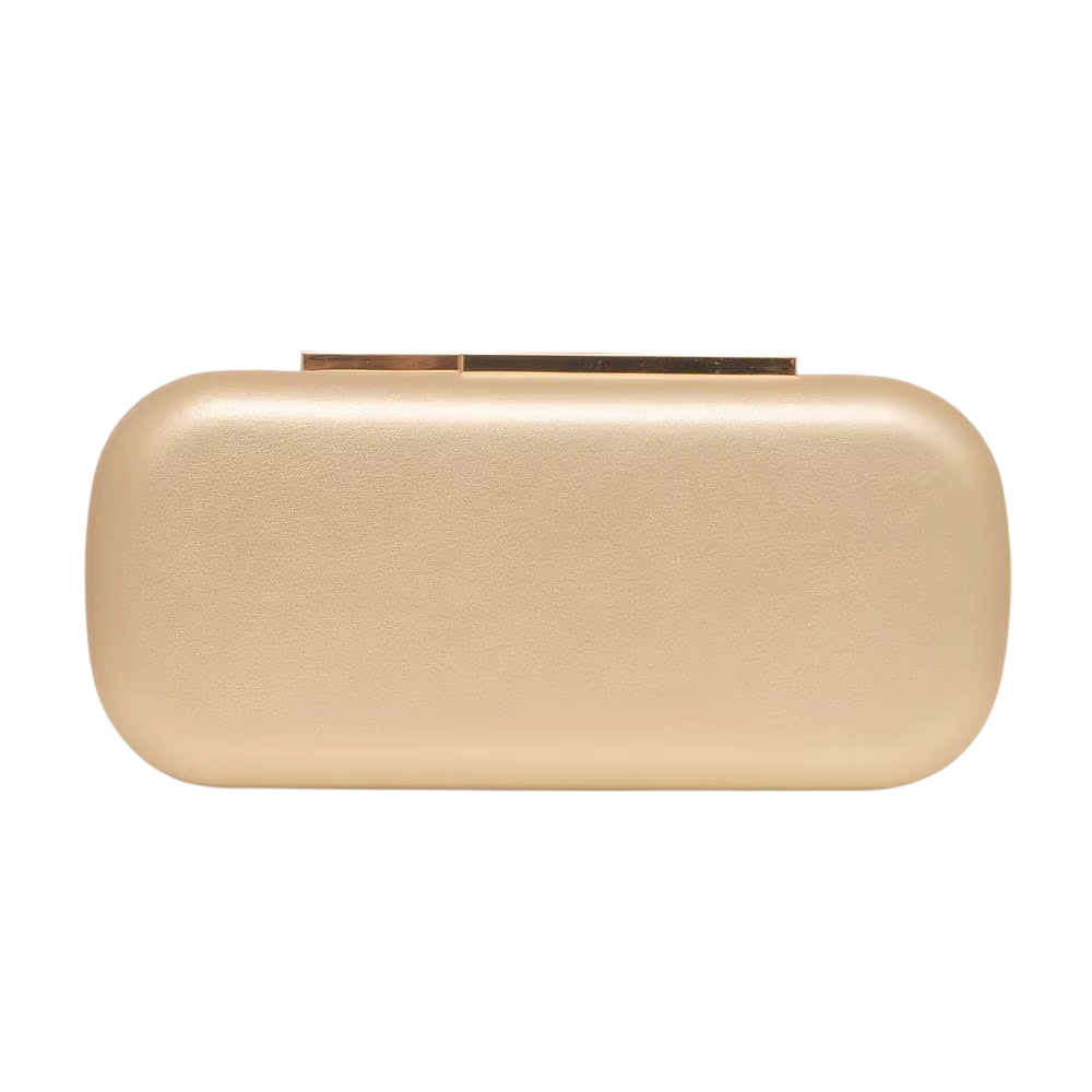 Elara Satin Gold Clutch with Sleek Metallic Frame