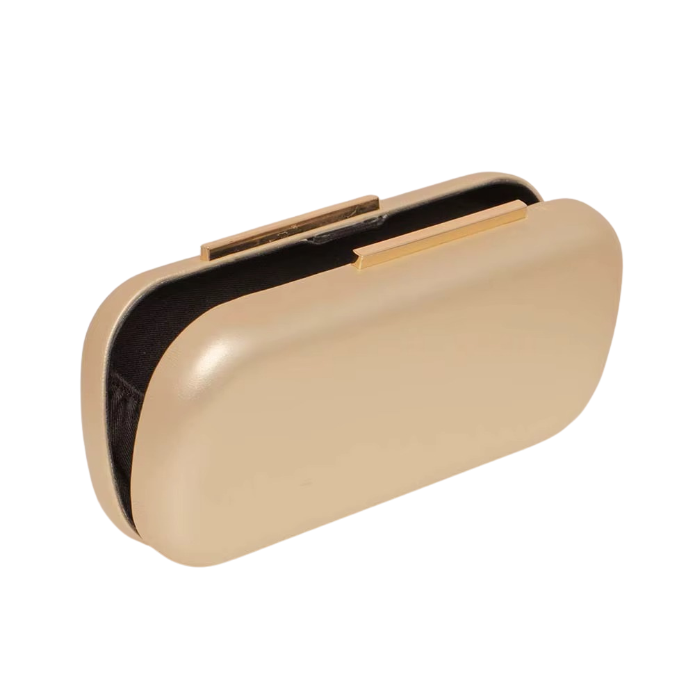 Elara Satin Gold Clutch with Sleek Metallic Frame